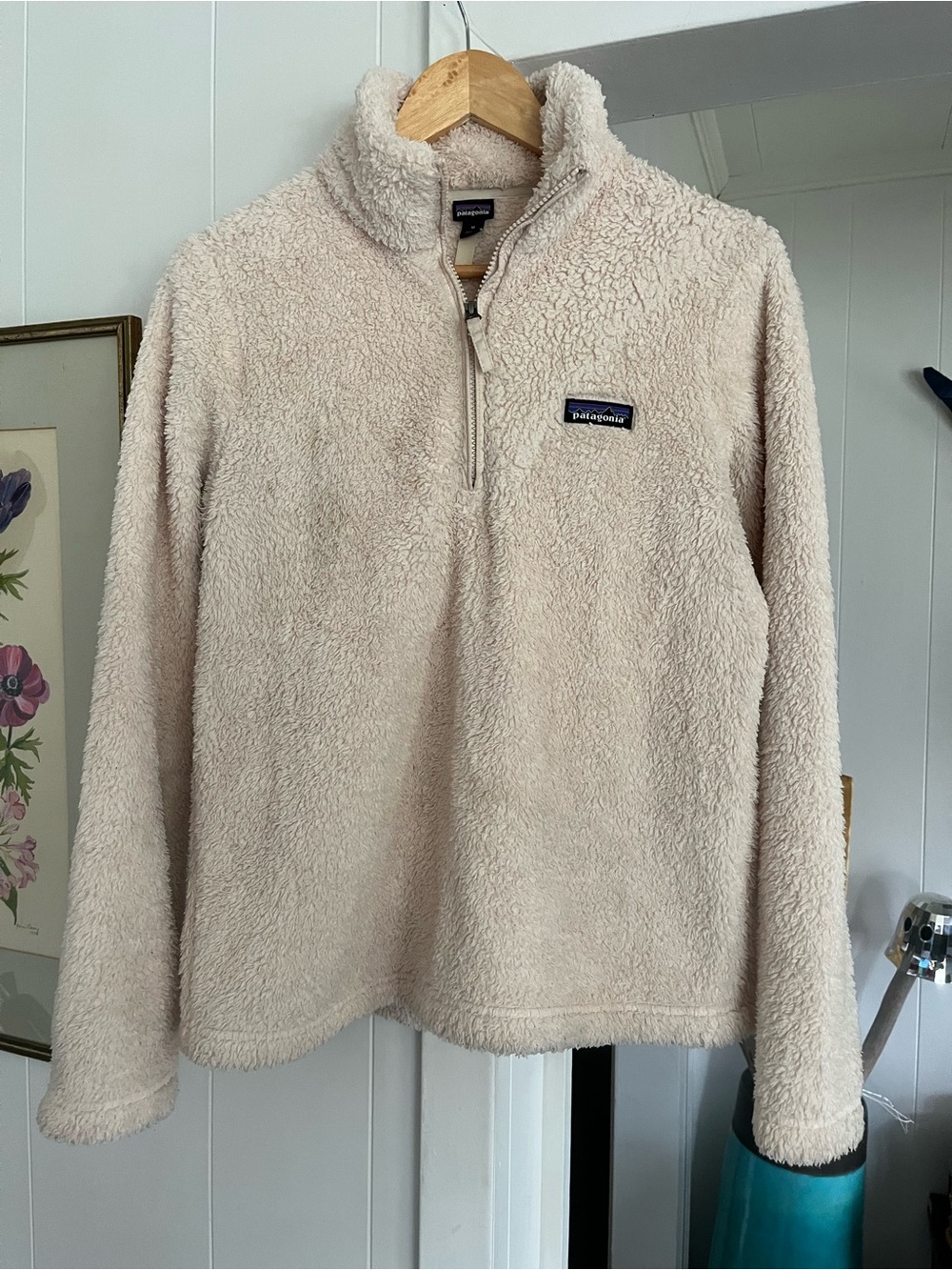 Patagonia Los Gatos 1/4 Zip Fleece Calcium Sherpa Pullover Sweater Zipper